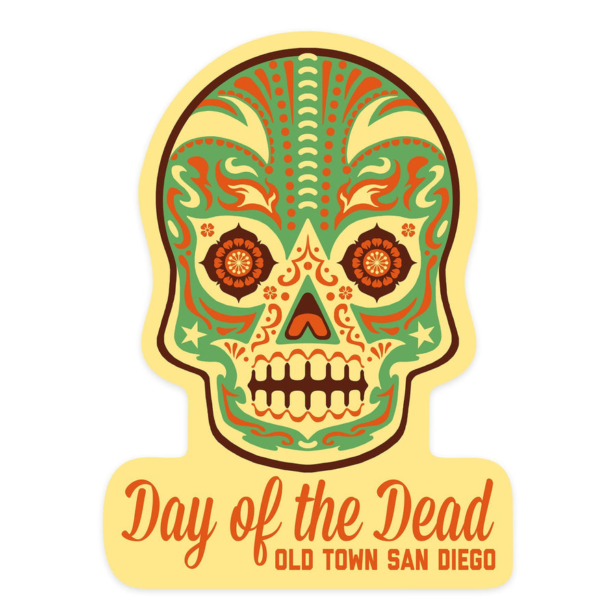 San Diego, California, Old Town, Day of the Dead, Sugar Skull Mask, Contour, Lantern Press Artwork, Vinyl Sticker Sticker Lantern Press 