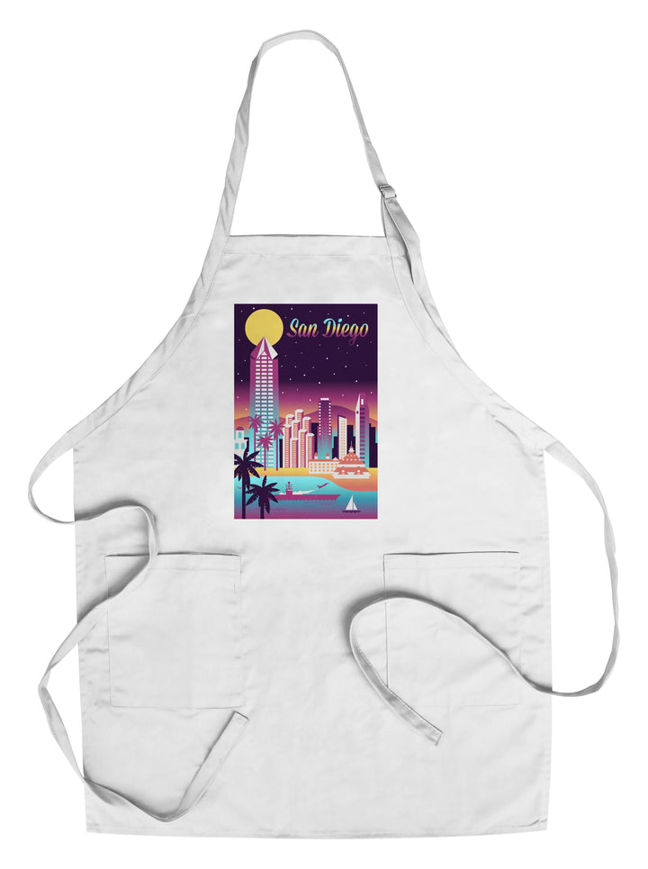 San Diego, California, Retro Skyline Chromatic Series, Lantern Press Artwork, Towels and Aprons Kitchen Lantern Press Chef's Apron 