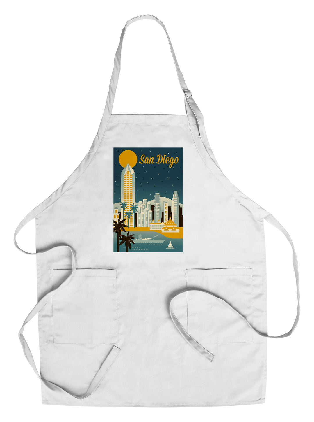 San Diego, California, Retro Skyline Series, Lantern Press Artwork, Towels and Aprons Kitchen Lantern Press Chef's Apron 
