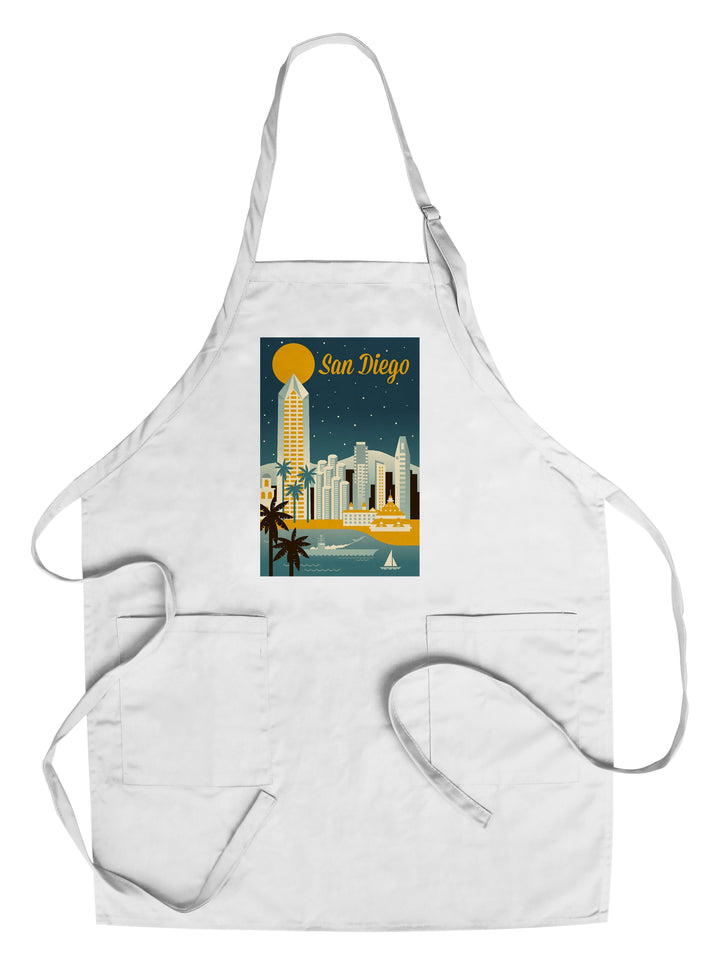 San Diego, California, Retro Skyline Series, Lantern Press Artwork, Towels and Aprons Kitchen Lantern Press Chef's Apron 