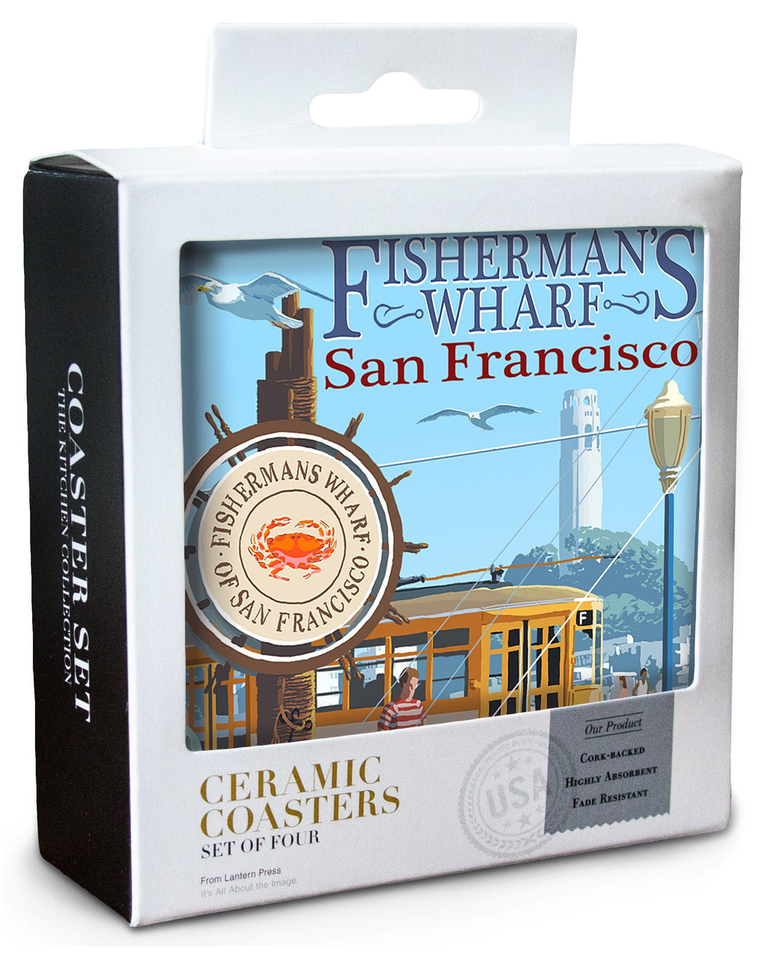 San Francisco, California, Fisherman's Wharf, Lantern Press Artwork, Coaster Set Coasters Lantern Press 