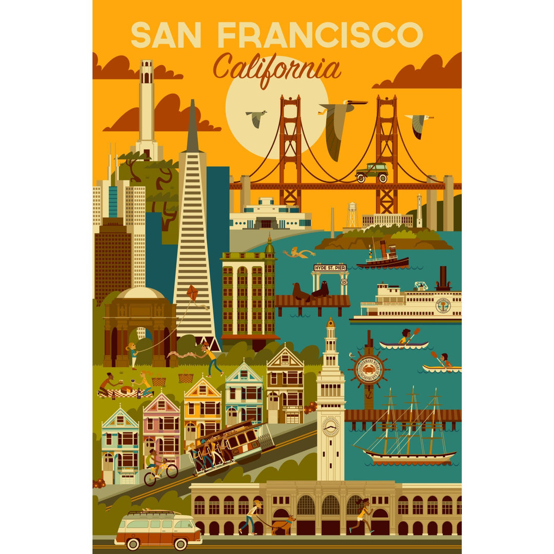 San Francisco, California, Geometric, Lantern Press Artwork, Stretched Canvas Canvas Lantern Press 