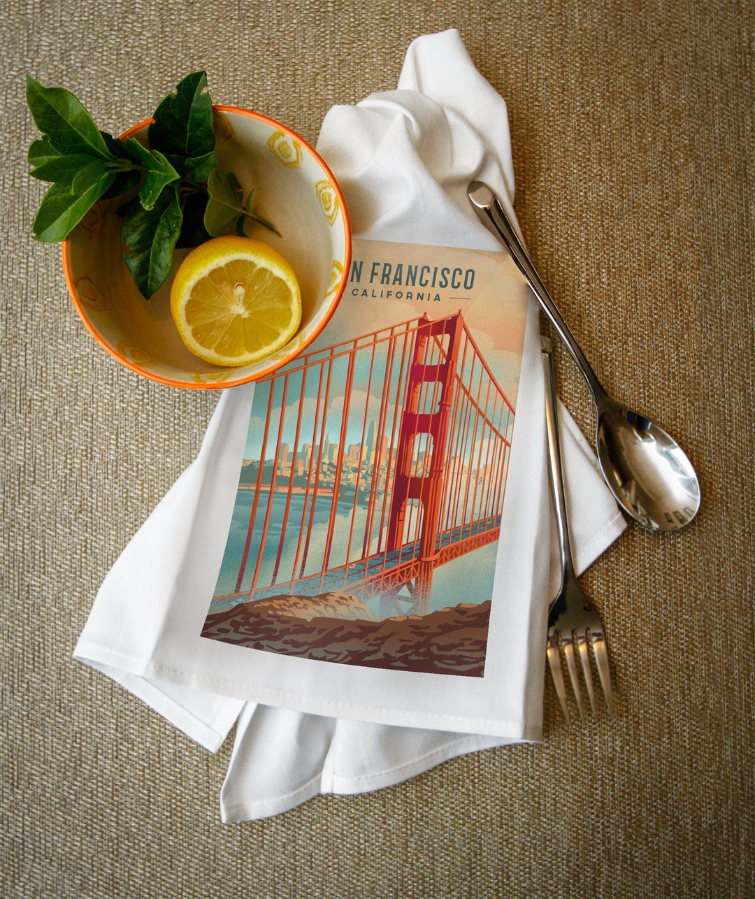 San Francisco, California, Lithograph, City Series, Towels and Aprons Kitchen Lantern Press 