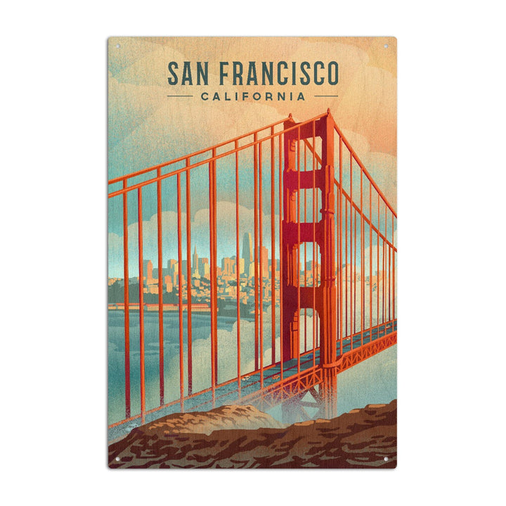 San Francisco, California, Lithograph, City Series, Wood Signs and Postcards Wood Lantern Press 10 x 15 Wood Sign 