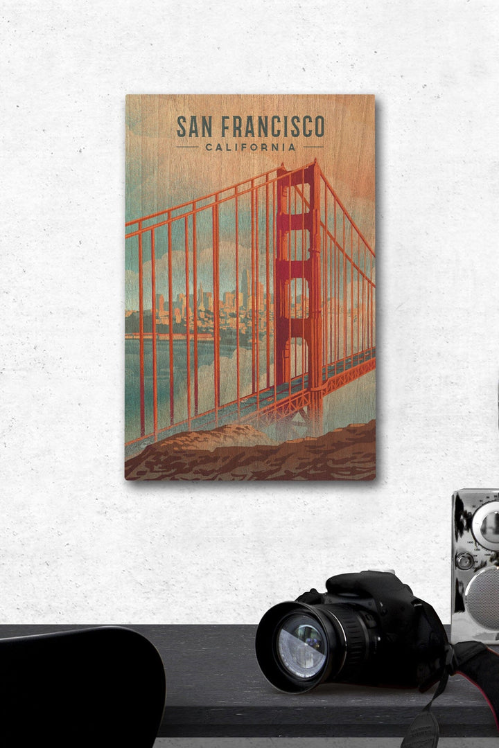 San Francisco, California, Lithograph, City Series, Wood Signs and Postcards Wood Lantern Press 12 x 18 Wood Gallery Print 
