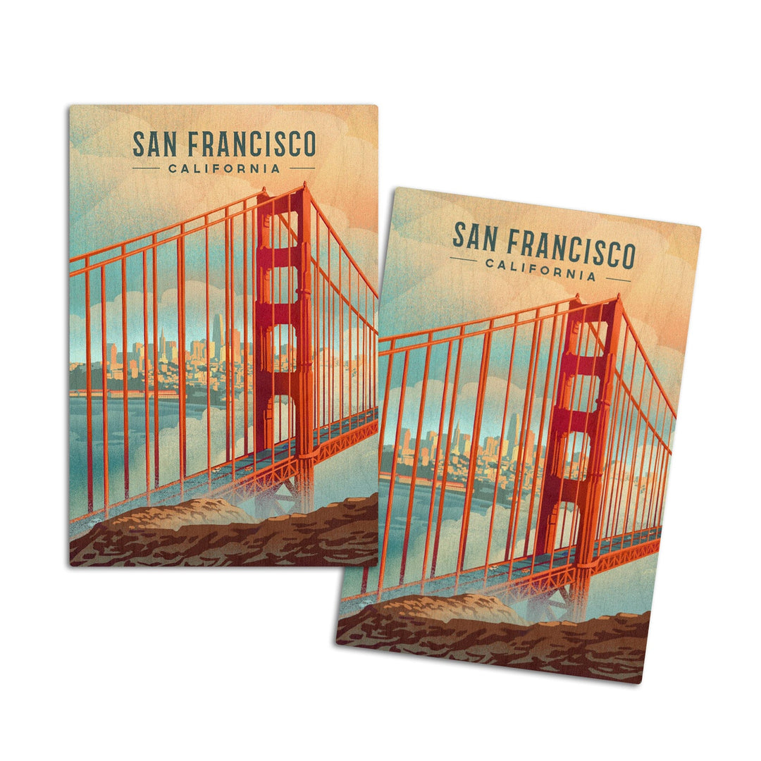 San Francisco, California, Lithograph, City Series, Wood Signs and Postcards Wood Lantern Press 4x6 Wood Postcard Set 