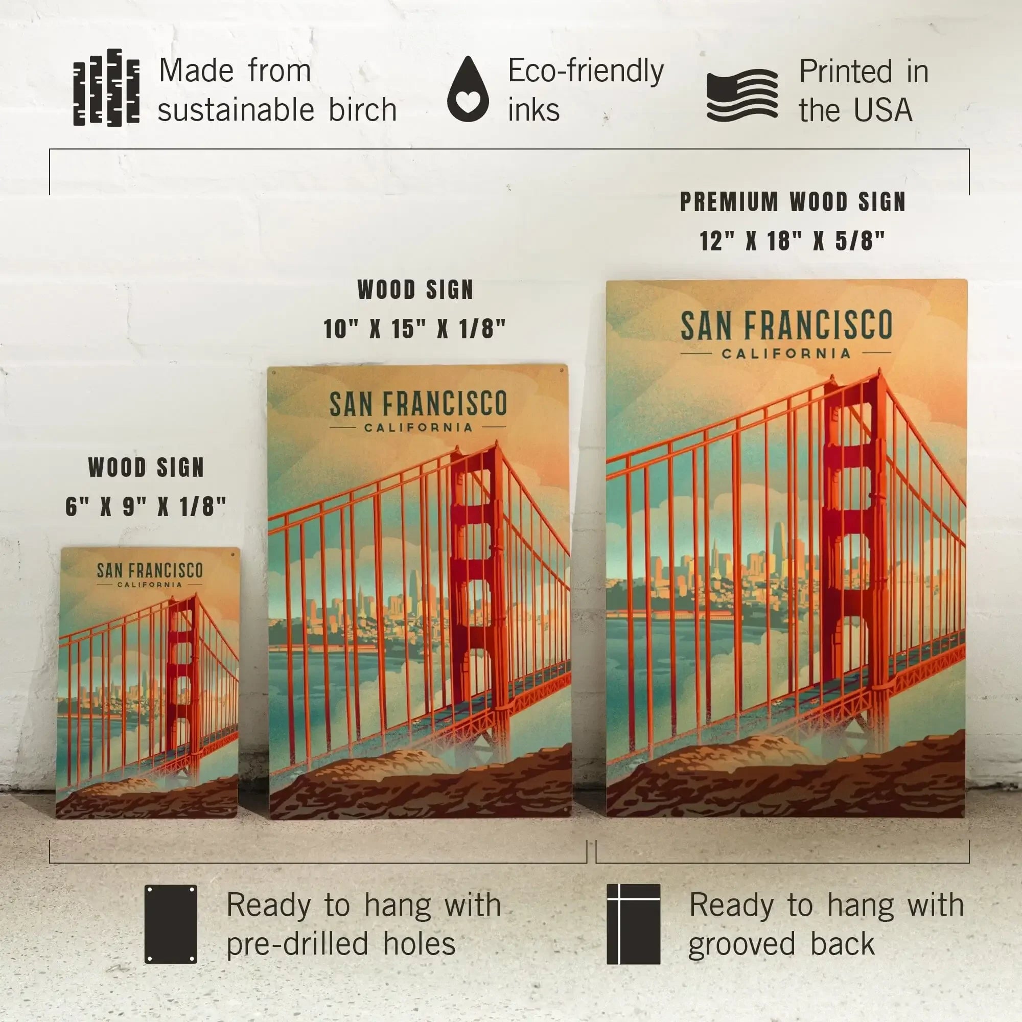 San Francisco, California, Lithograph, City Series wood signs and