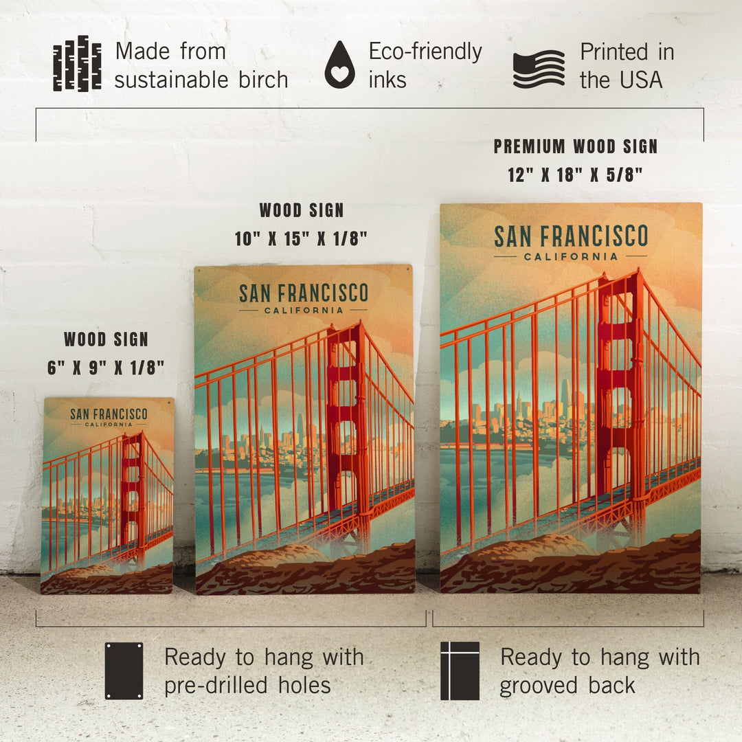 San Francisco, California, Lithograph, City Series, Wood Signs and Postcards Wood Lantern Press 