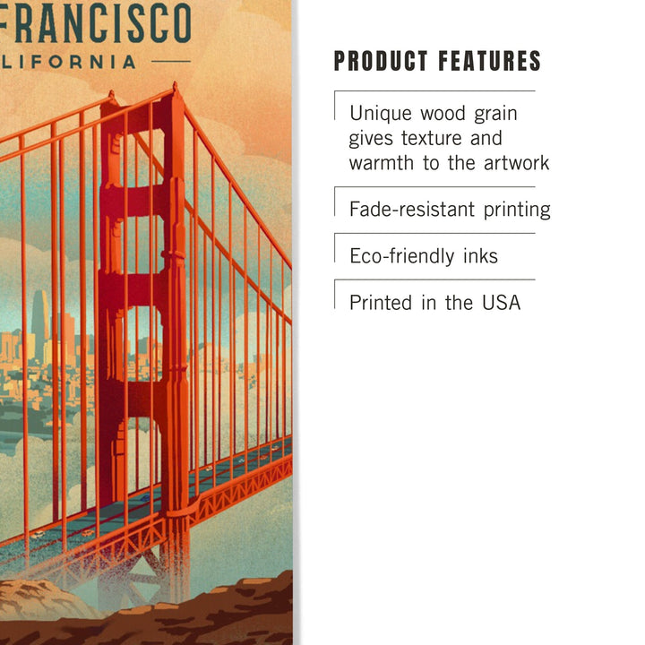 San Francisco, California, Lithograph, City Series, Wood Signs and Postcards Wood Lantern Press 