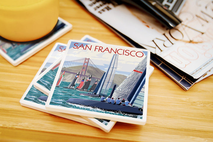 San Francisco, California, Sailboat Race, Lantern Press Artwork, Coaster Set Coasters Lantern Press 
