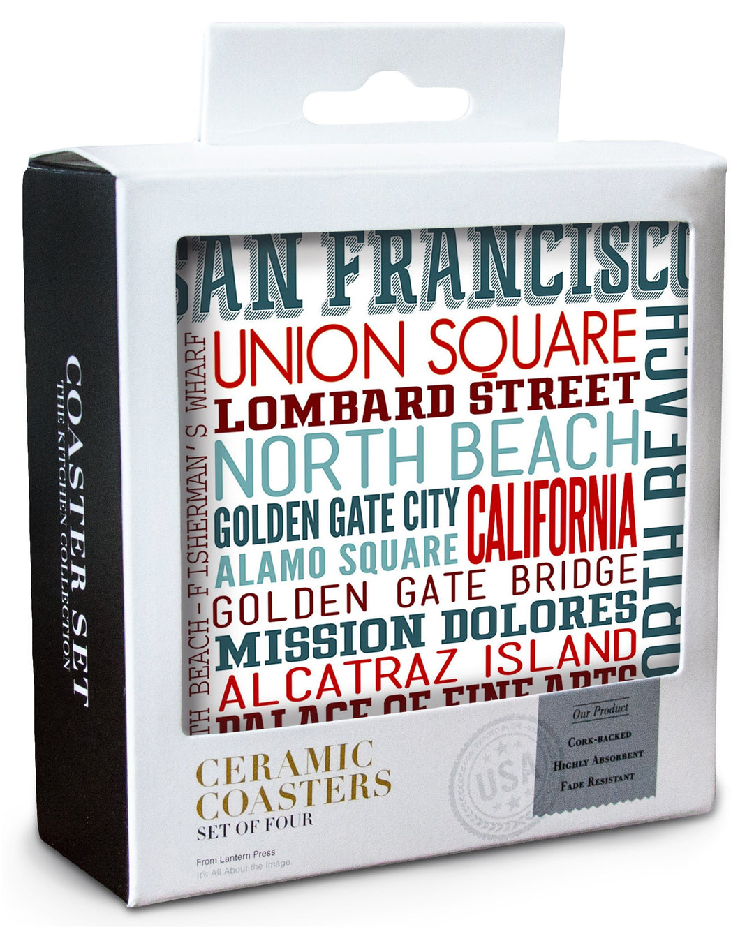 San Francisco, California, Typography, Lantern Press Artwork, Coaster Set Coasters Lantern Press 