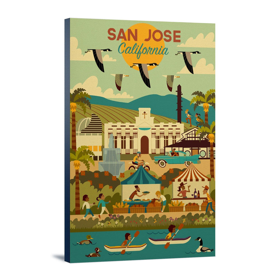 San Jose, California, Geometric City Series, Lantern Press Artwork, Stretched Canvas Canvas Lantern Press 
