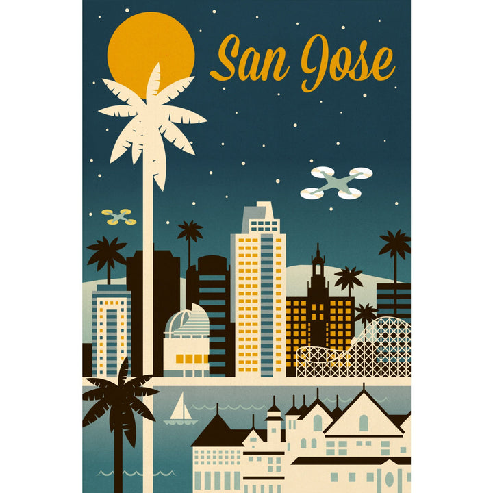 San Jose, California, Retro Skyline Series, Lantern Press Artwork, Stretched Canvas Canvas Lantern Press 