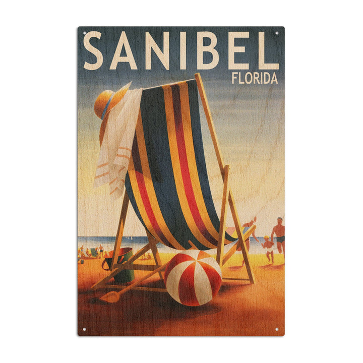 Sanibel, Florida, Beach Chair & Ball, Lantern Press Poster, Wood Signs and Postcards Wood Lantern Press 10 x 15 Wood Sign 