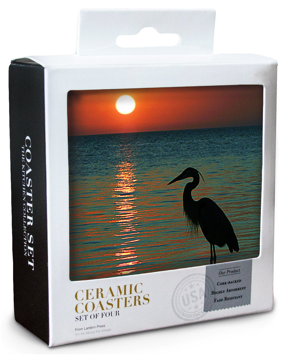 Sanibel Island, Florida, Heron & Sunset, Lantern Press Photography, Coaster Set Coasters Lantern Press 