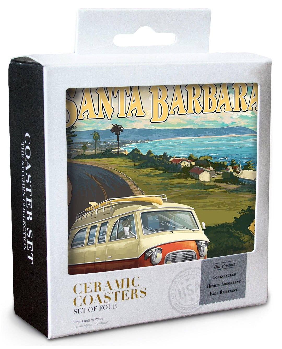 Santa Barbara, California, Camper Van, Lantern Press Artwork, Coaster Set Coasters Lantern Press 