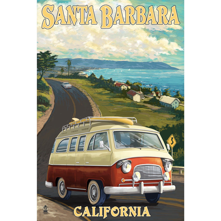 Santa Barbara, California, Camper Van, Lantern Press Artwork, Stretched Canvas Canvas Lantern Press 