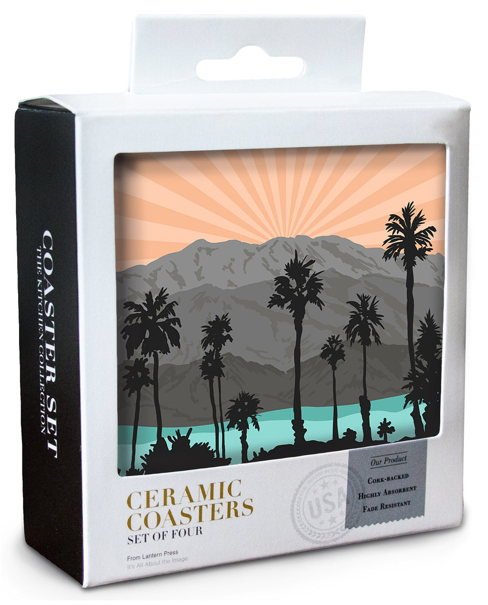 Santa Barbara, California, Palm Trees & Mountains, Lantern Press Artwork, Coaster Set Coasters Lantern Press 