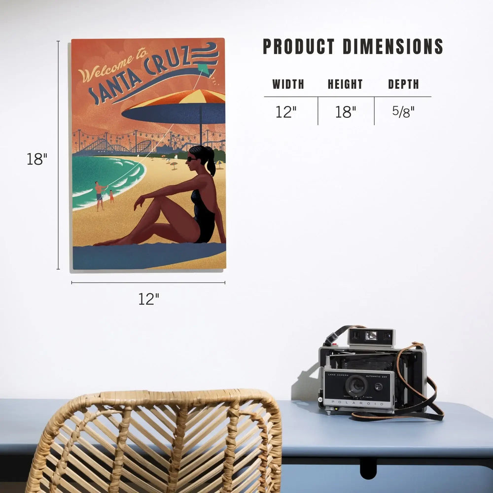 Santa Cruz, California, Beach Scene, Lithograph, Lantern Press Artwork, Wood Signs and Postcards Wood Lantern Press 