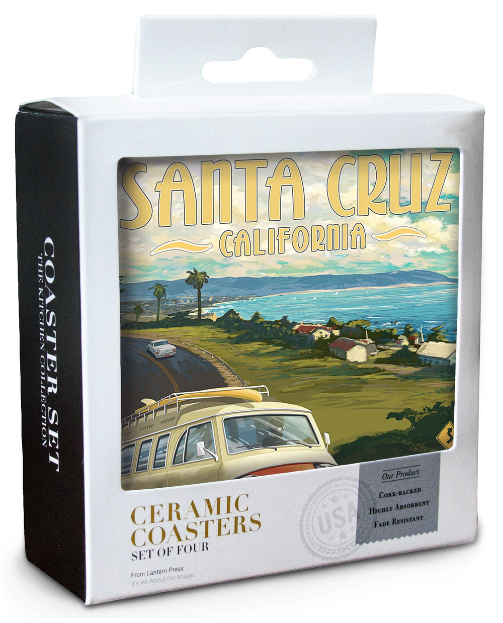 Santa Cruz, California, Camper Van, Lantern Press Artwork, Coaster Set Coasters Lantern Press 