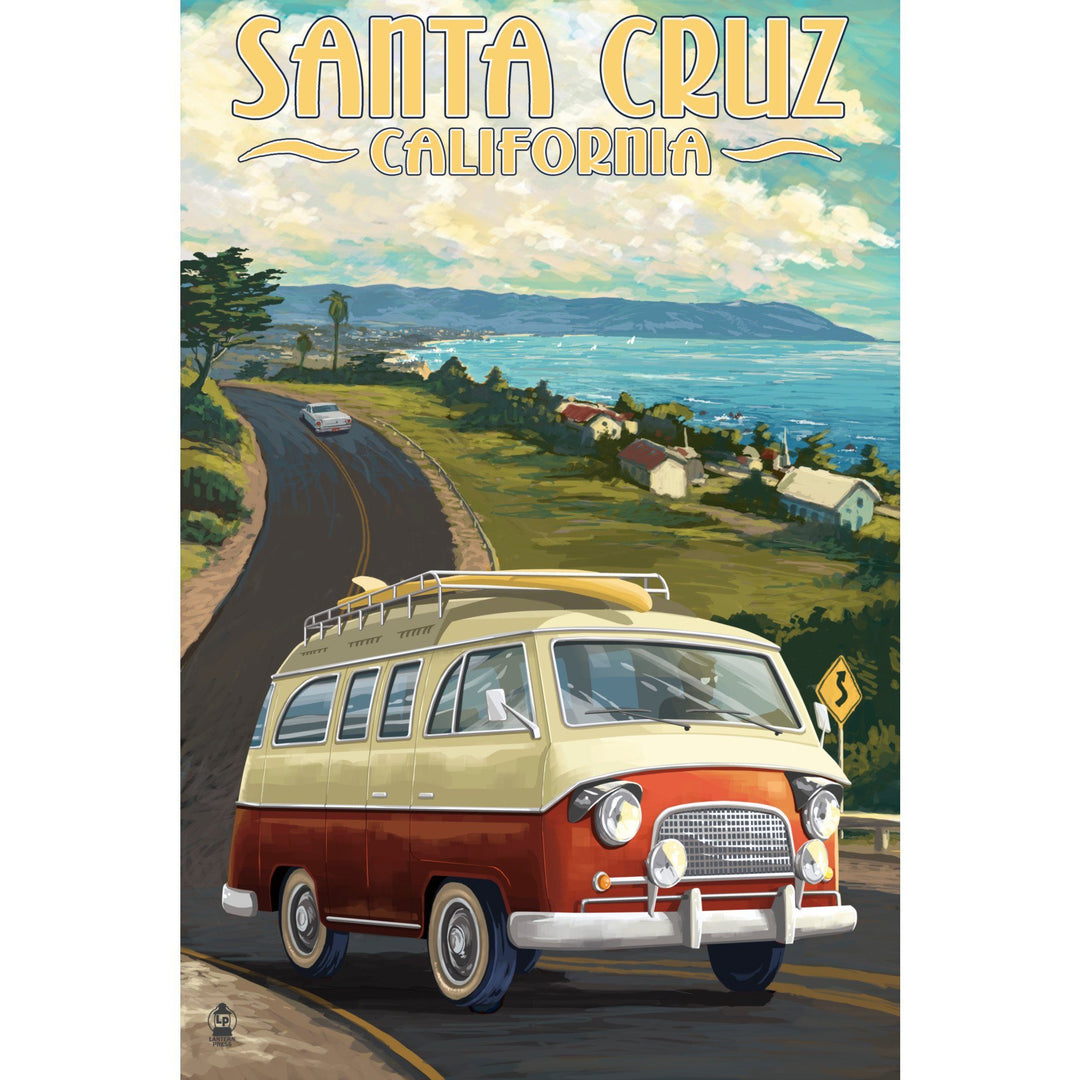 Santa Cruz, California, Camper Van, Lantern Press Artwork, Stretched Canvas Canvas Lantern Press 