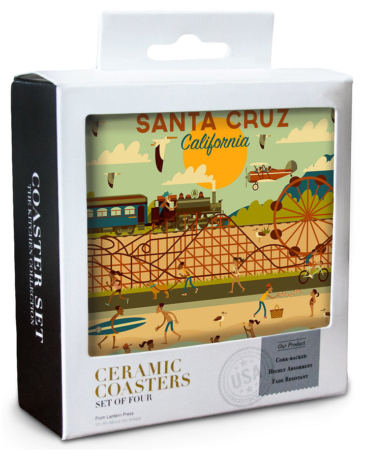Santa Cruz, California, Geometric City Series, Lantern Press Artwork, Coaster Set Coasters Lantern Press 