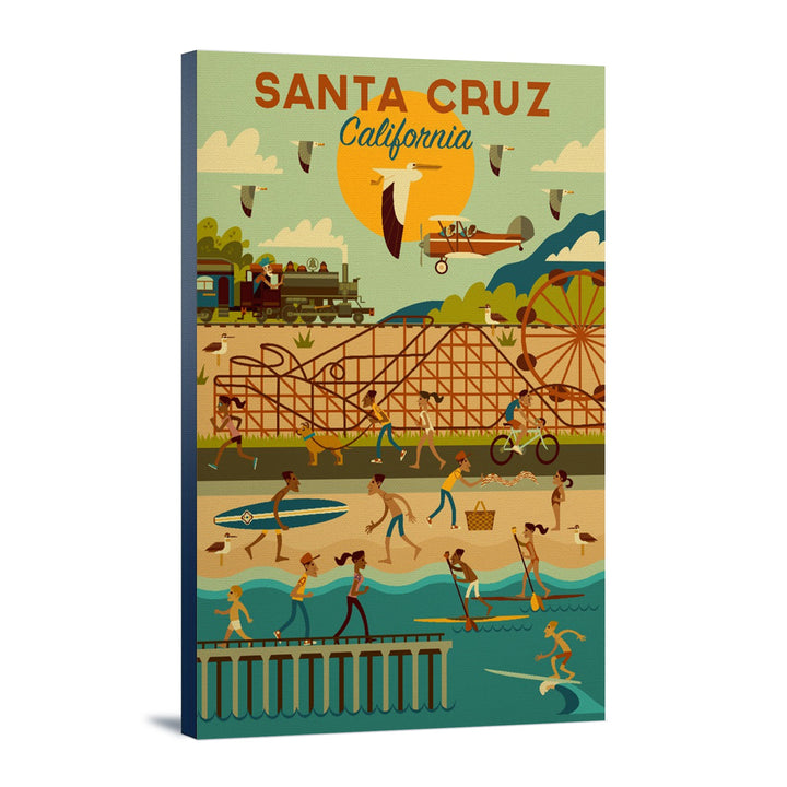 Santa Cruz, California, Geometric City Series, Lantern Press Artwork, Stretched Canvas Canvas Lantern Press 12x18 Stretched Canvas 