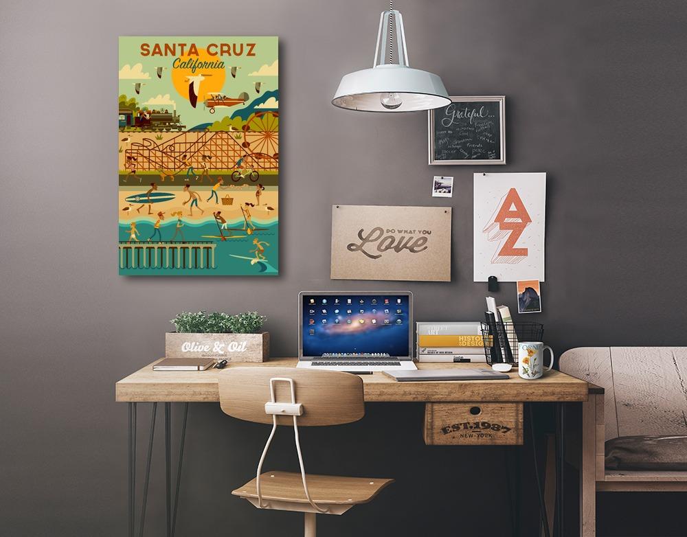 Santa Cruz, California, Geometric City Series, Lantern Press Artwork, Stretched Canvas Canvas Lantern Press 