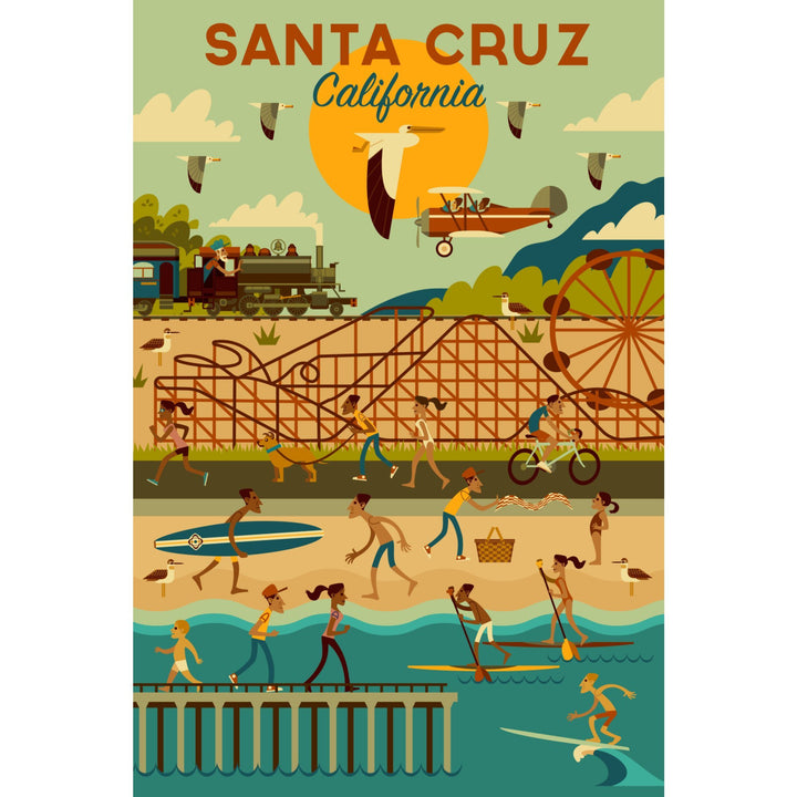 Santa Cruz, California, Geometric City Series, Lantern Press Artwork, Stretched Canvas Canvas Lantern Press 