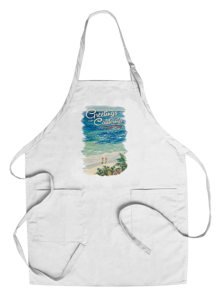 Santa Cruz, California, Greetings from California, Beach Scene with Vignette, Lantern Press Artwork, Towels and Aprons Kitchen Lantern Press Chef's Apron 