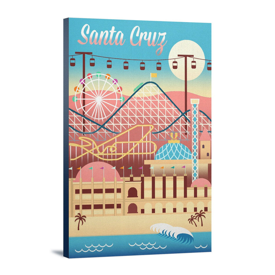 Santa Cruz, California, Retro Skyline, Beach Colors, Lantern Press Artwork Canvas Lantern Press 