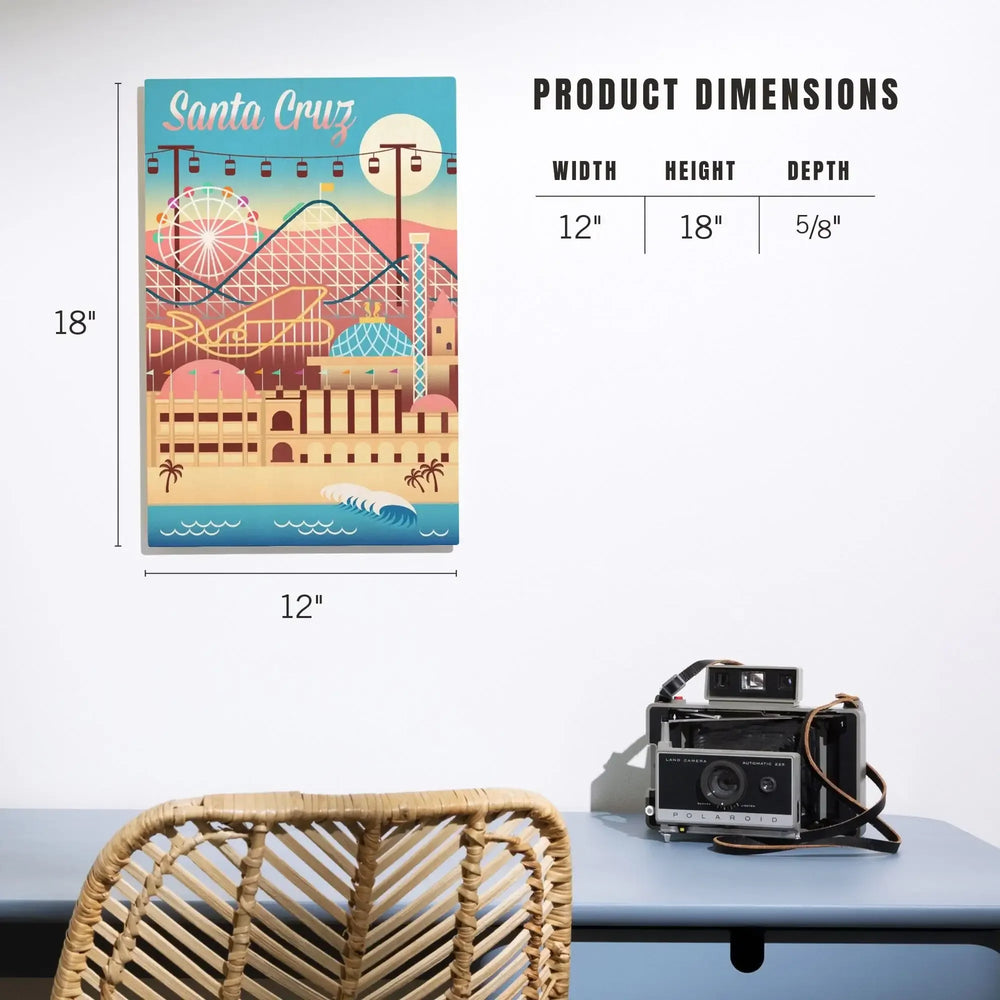 Santa Cruz, California, Retro Skyline, Beach Colors, Lantern Press Artwork, Wood Signs and Postcards Wood Lantern Press 