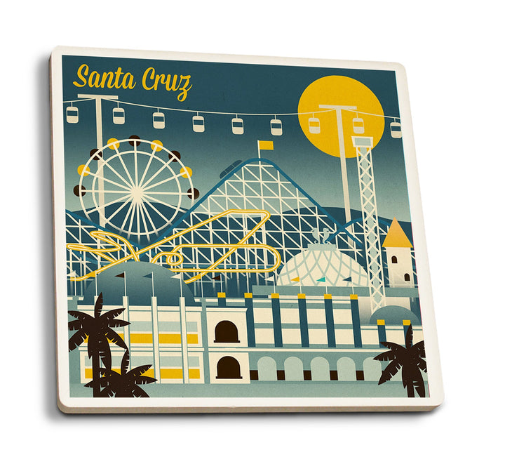 Santa Cruz, California, Retro Skyline Classsic Series, Lantern Press Artwork, Coaster Set Coasters Lantern Press 
