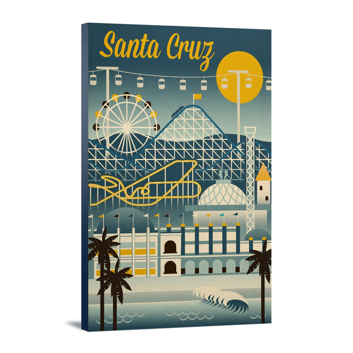 Santa Cruz, California, Retro Skyline Classsic Series, Lantern Press Artwork, Stretched Canvas Canvas Lantern Press 12x18 Stretched Canvas 