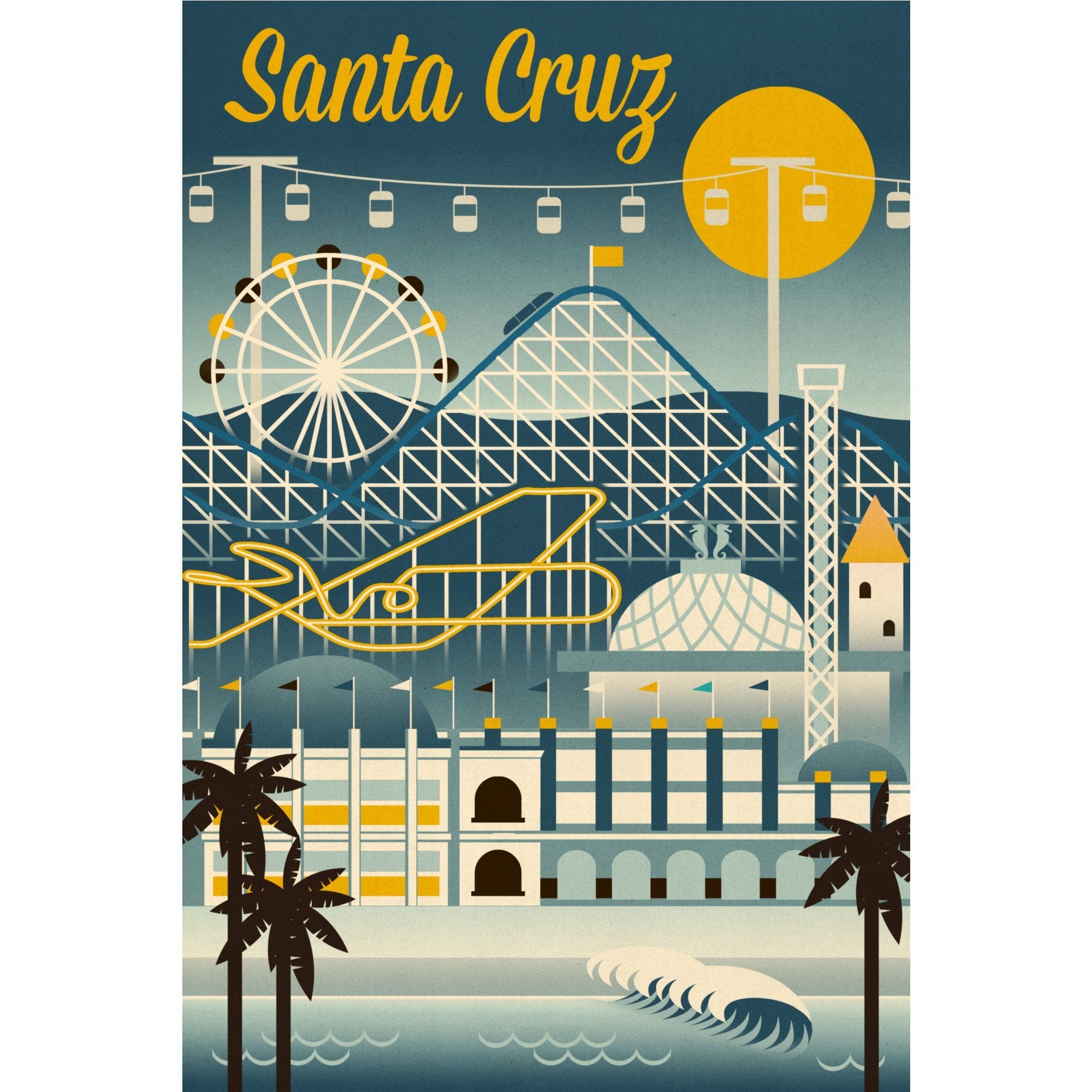 Santa Cruz California Retro Skyline Classsic Series Lantern Press A