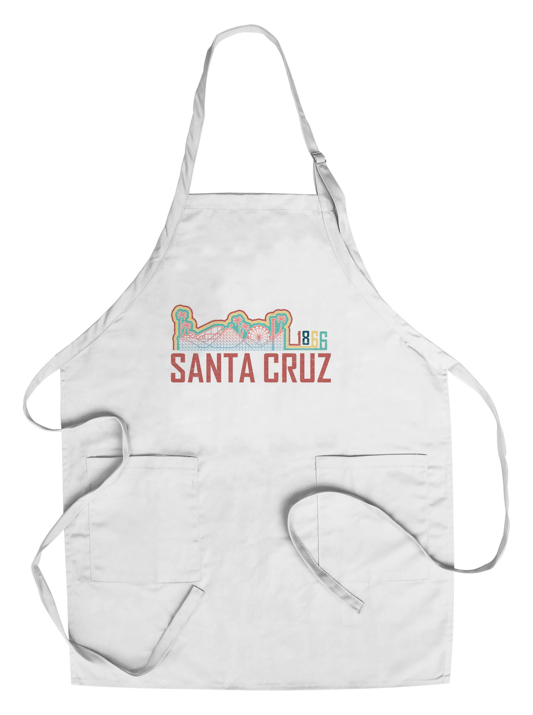 Santa Cruz, California, Skyline, Retro, Beach Colors, Contour, Lantern Press Artwork, Towels and Aprons Kitchen Lantern Press Chef's Apron 