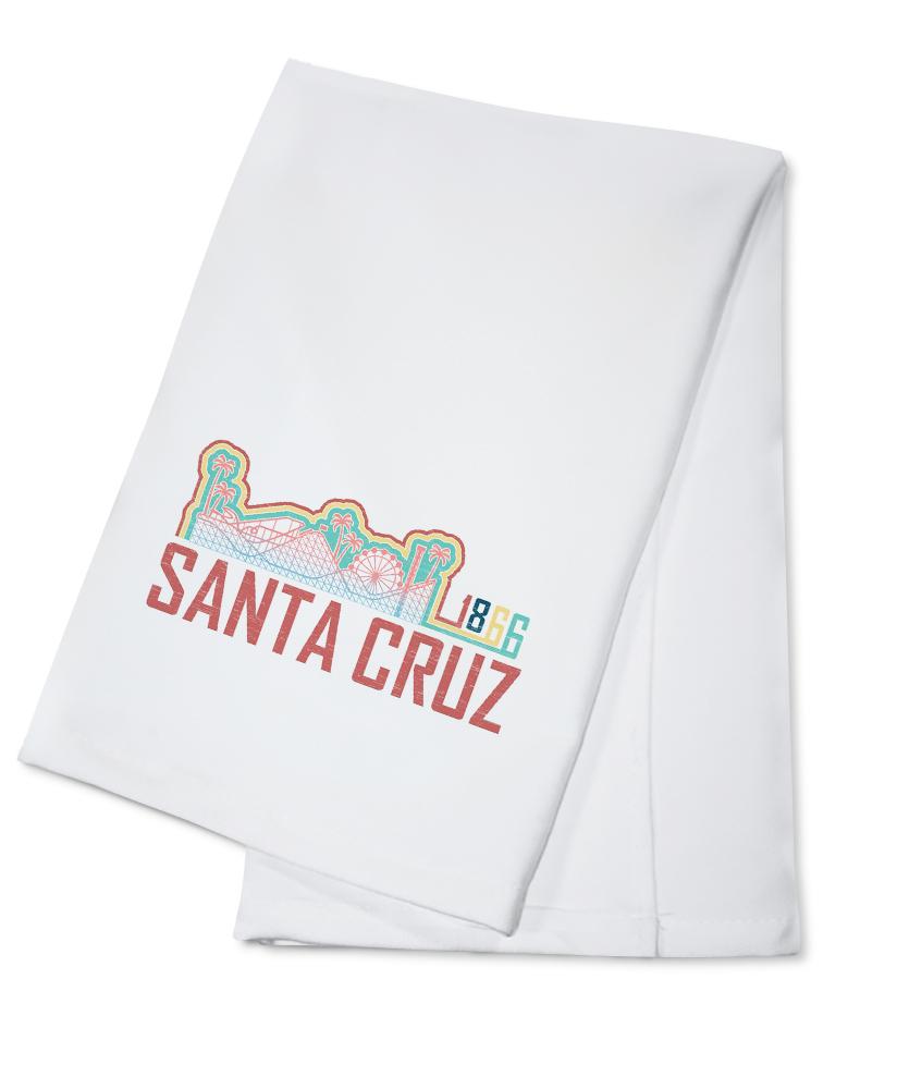 Santa Cruz, California, Skyline, Retro, Beach Colors, Contour, Lantern Press Artwork, Towels and Aprons Kitchen Lantern Press Cotton Towel 