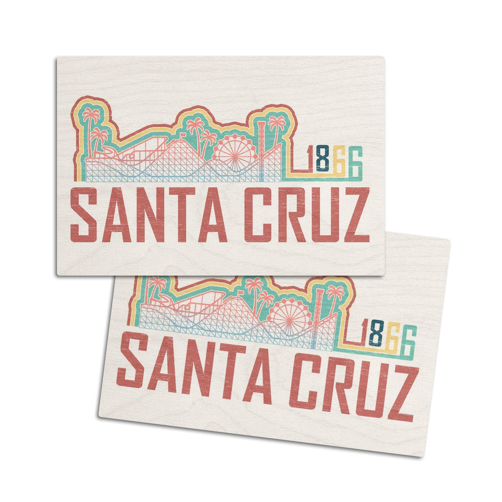 Santa Cruz, California, Skyline, Retro, Beach Colors, Contour, Lantern Press Artwork, Wood Signs and Postcards Wood Lantern Press 