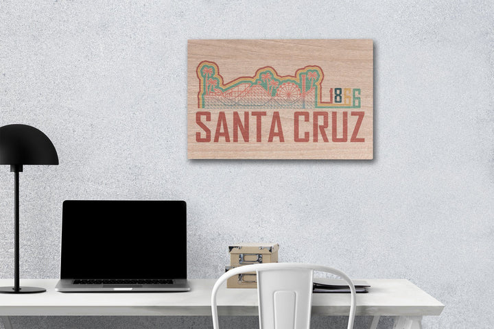 Santa Cruz, California, Skyline, Retro, Beach Colors, Contour, Lantern Press Artwork, Wood Signs and Postcards Wood Lantern Press 