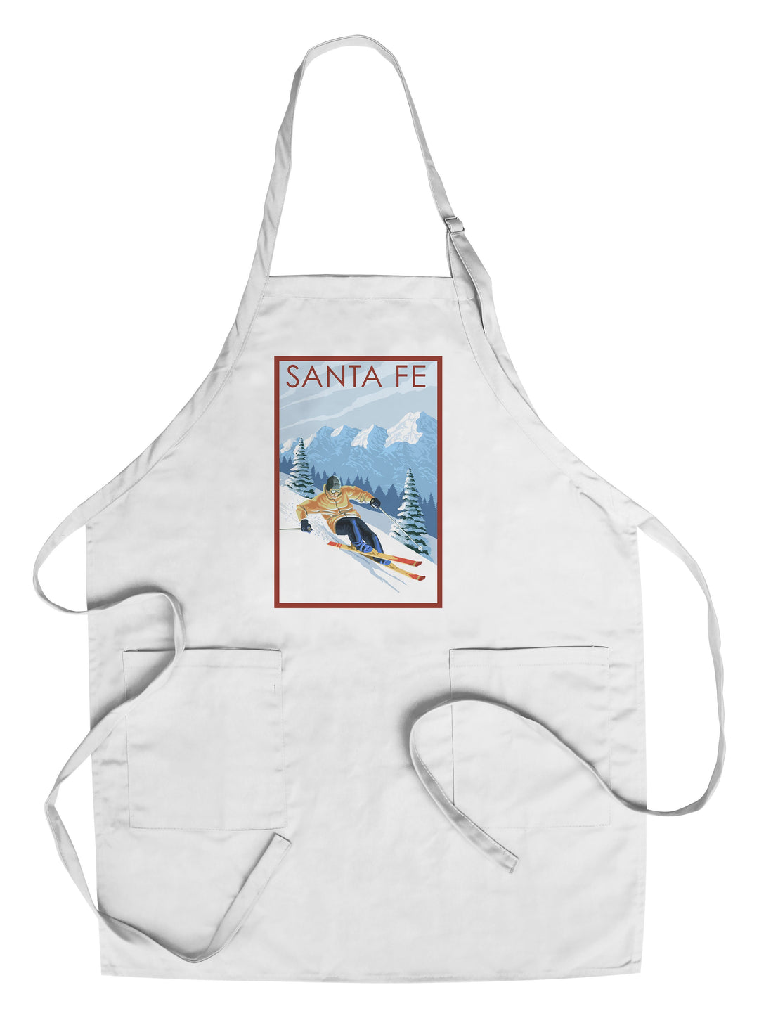 Santa Fe, New Mexico, Downhill Skier, Lantern Press Artwork, Towels and Aprons Kitchen Lantern Press Chef's Apron 