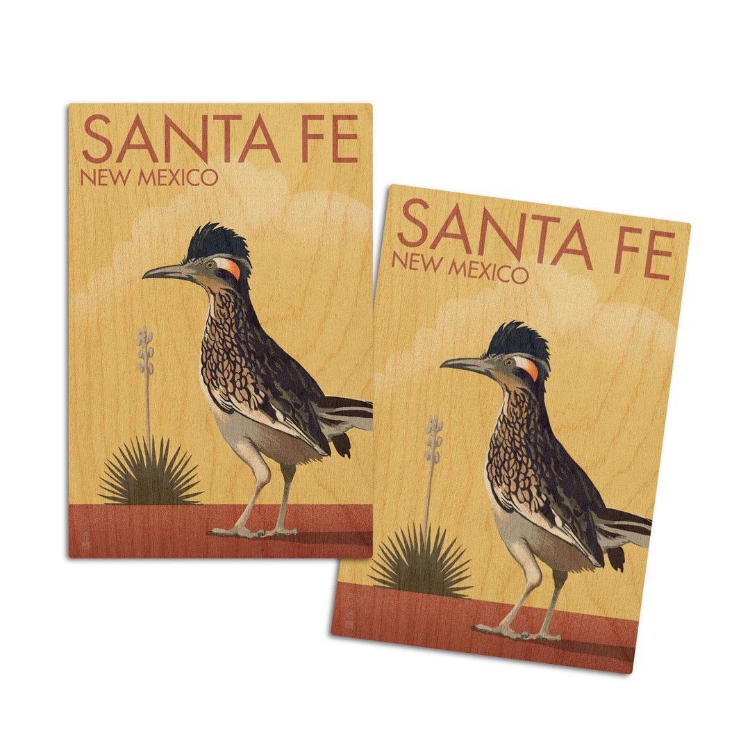 Santa Fe, New Mexico, Roadrunner, Lithograph, Lantern Press Artwork, Wood Signs and Postcards Wood Lantern Press 4x6 Wood Postcard Set 