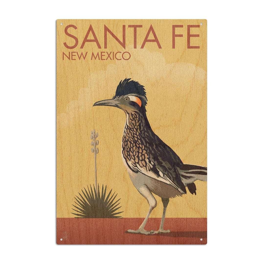Santa Fe, New Mexico, Roadrunner, Lithograph, Lantern Press Artwork, Wood Signs and Postcards Wood Lantern Press 6x9 Wood Sign 