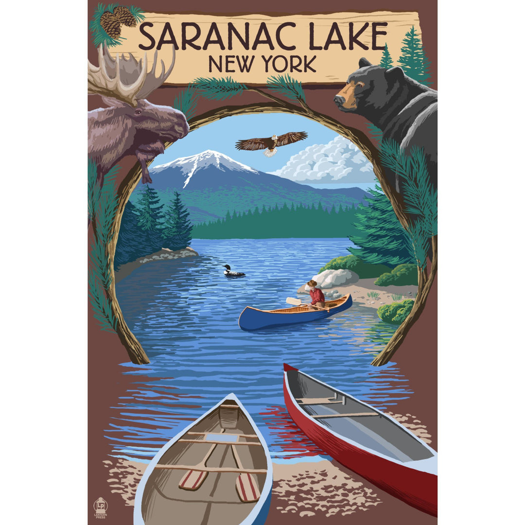 Saranac Lake, New York, Adirondacks Canoe Scene, Lantern Press Artwork, Ceramic Mug Mugs Lantern Press 