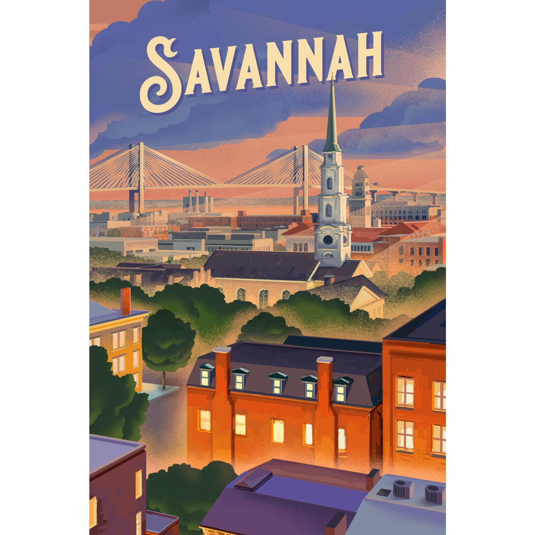 Savannah, Georgia, Skyline, Lithograph Kitchen Lantern Press 