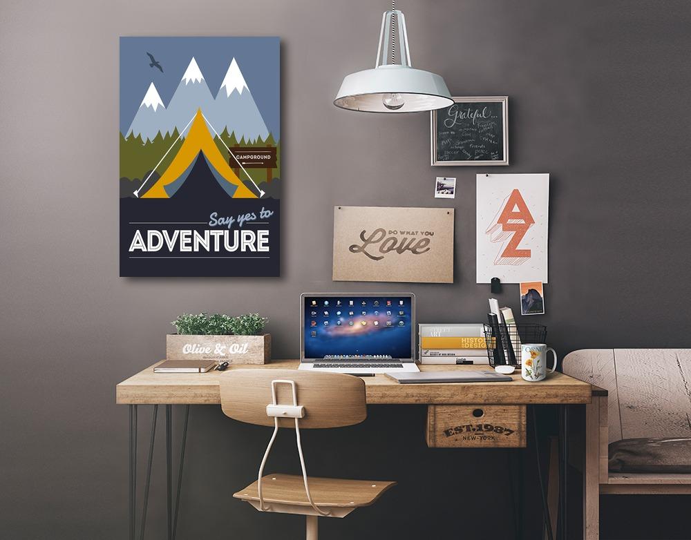 Say Yes to Adventure (Tent), Vector Style, Lantern Press Artwork, Stretched Canvas Canvas Lantern Press 