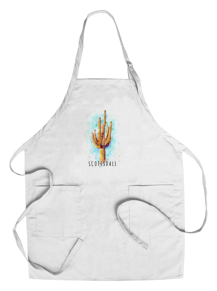 Scottsdale, Arizona, Saguaro Cactus, Watercolor, Contour, Lantern Press Artwork, Towels and Aprons Kitchen Lantern Press Chef's Apron 