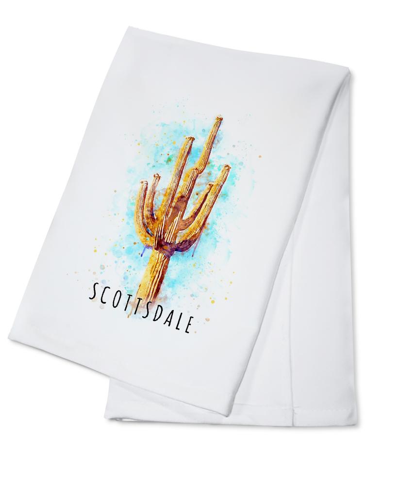 Scottsdale, Arizona, Saguaro Cactus, Watercolor, Contour, Lantern Press Artwork, Towels and Aprons Kitchen Lantern Press Cotton Towel 