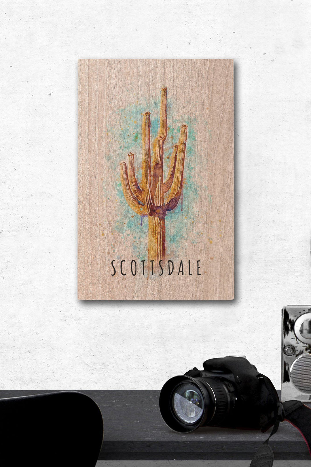 Scottsdale, Arizona, Saguaro Cactus, Watercolor, Contour, Lantern Press Artwork, Wood Signs and Postcards Wood Lantern Press 