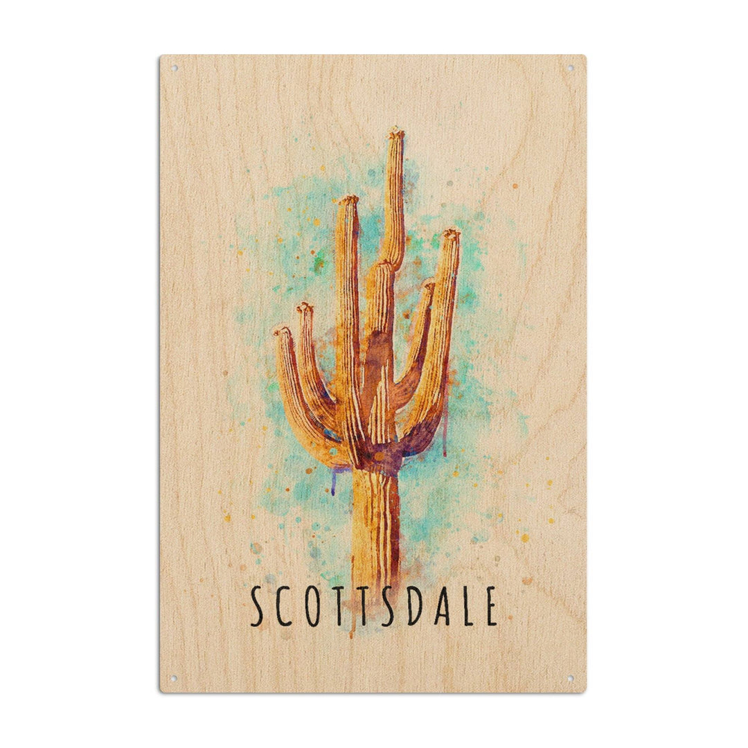 Scottsdale, Arizona, Saguaro Cactus, Watercolor, Contour, Lantern Press Artwork, Wood Signs and Postcards Wood Lantern Press 6x9 Wood Sign 