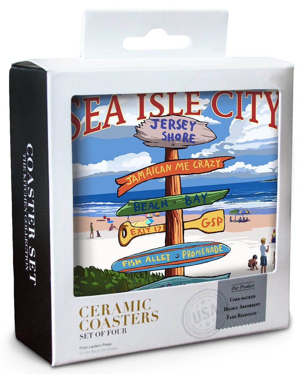 Sea Isle City, New Jersey, Destinations Sign, Lantern Press Artwork, Coaster Set Coasters Lantern Press 